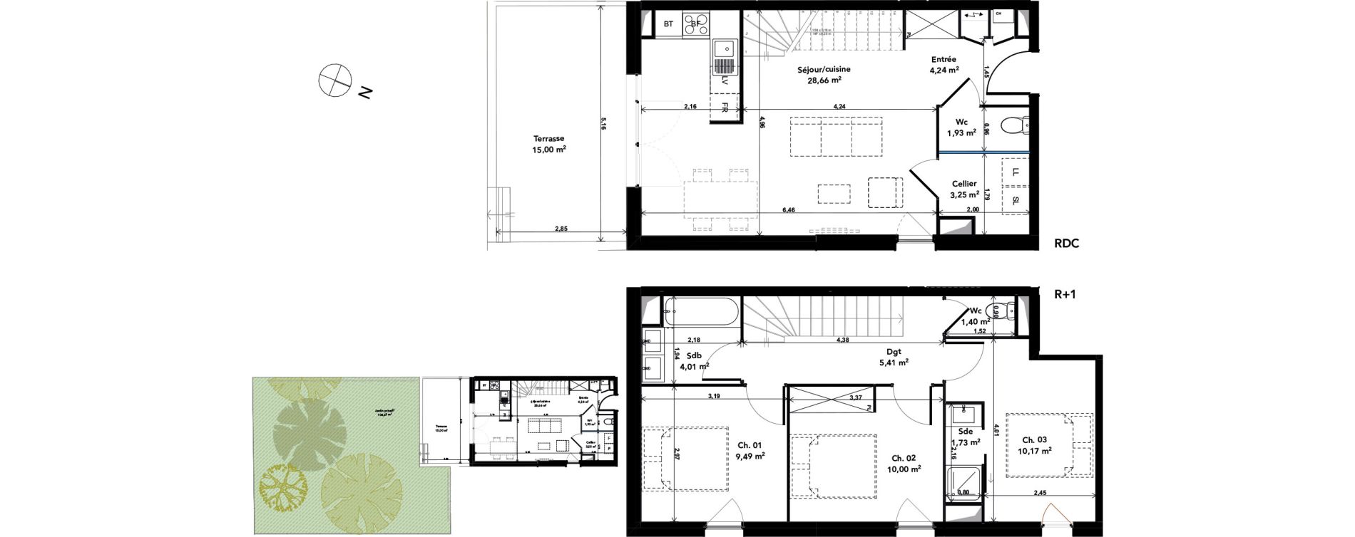 Duplex T4 de 80,29 m2 &agrave; Cenon Gravi&egrave;res - gravette - beaulieu - lagrue - plaisance