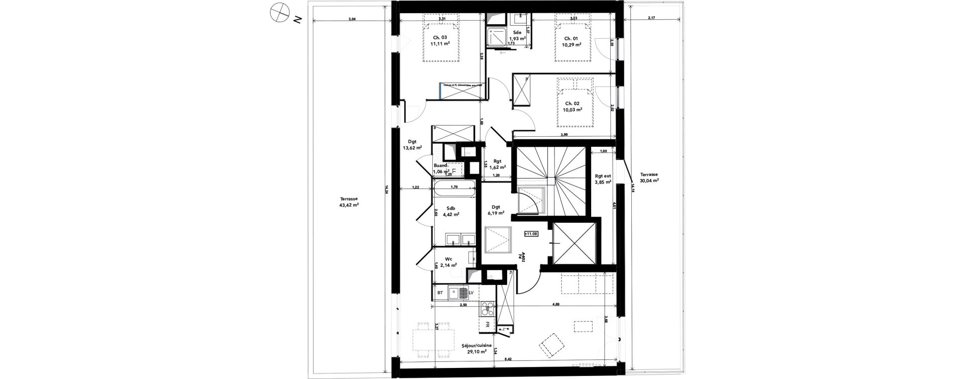 Appartement T4 de 83,70 m2 &agrave; Cenon Gravi&egrave;res - gravette - beaulieu - lagrue - plaisance