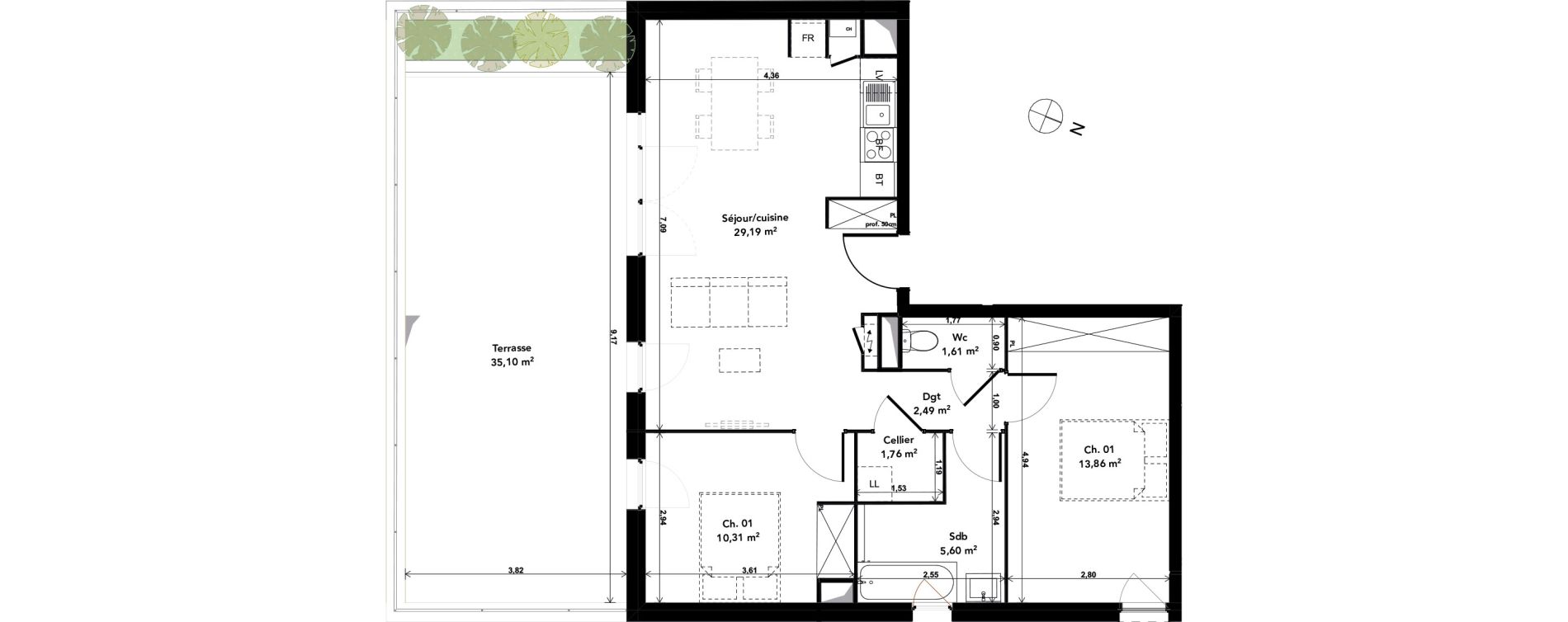 Appartement T3 de 64,82 m2 &agrave; Cenon Gravi&egrave;res - gravette - beaulieu - lagrue - plaisance