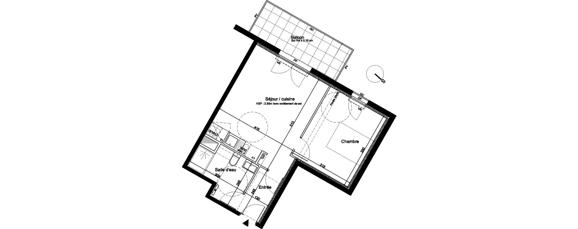 Appartement T2 de 43,02 m2 &agrave; Cenon Bas cenon - cours verdun - testaud