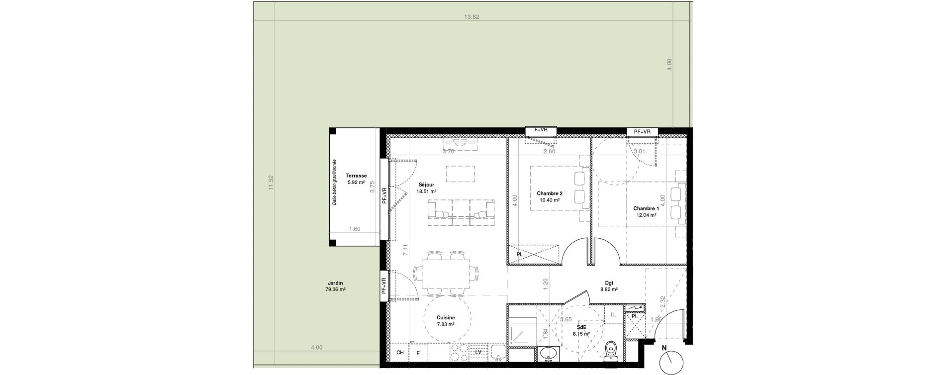 Appartement T3 de 63,75 m2 &agrave; C&eacute;rons Centre
