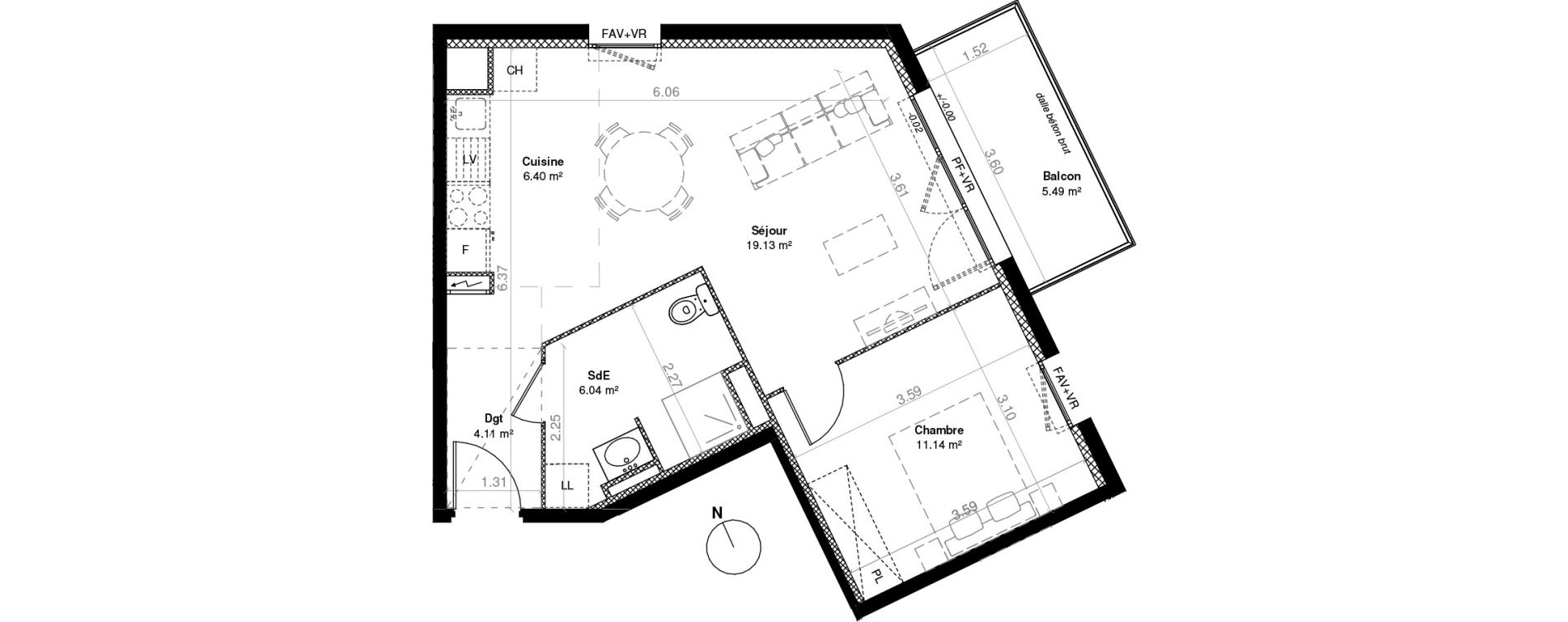 Appartement T2 de 46,82 m2 &agrave; C&eacute;rons Centre