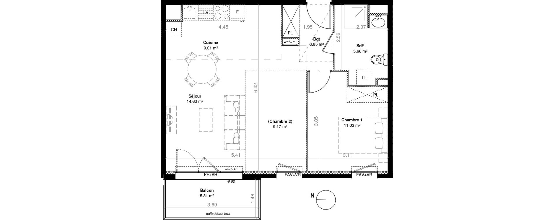 Appartement T3 de 53,35 m2 &agrave; C&eacute;rons Centre