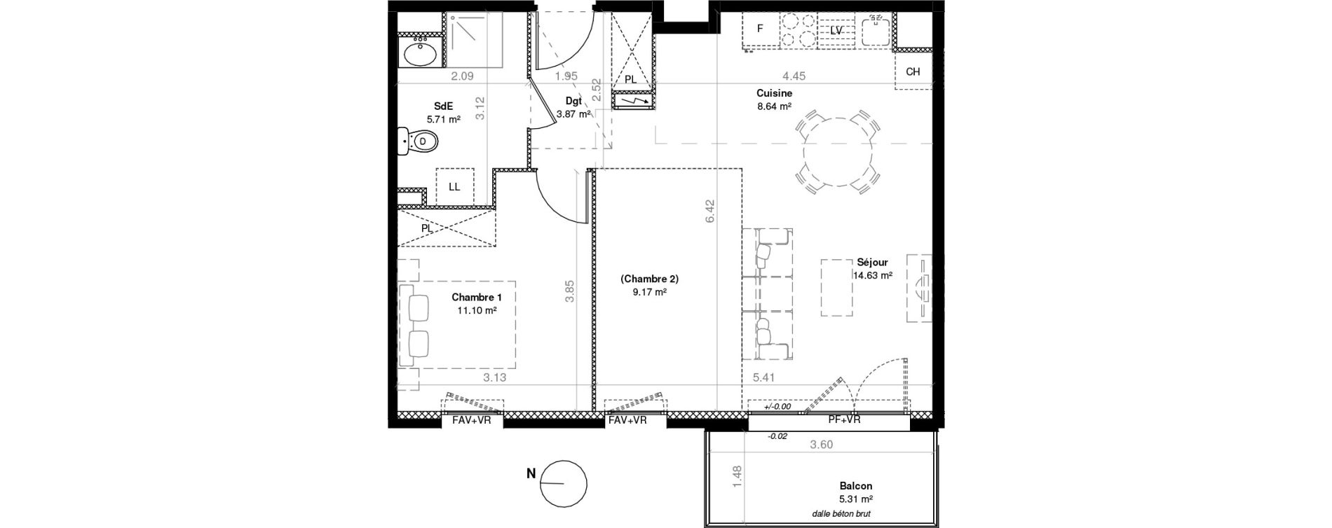 Appartement T3 de 53,12 m2 &agrave; C&eacute;rons Centre