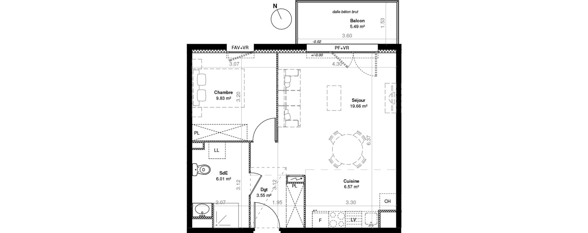 Appartement T2 de 45,62 m2 &agrave; C&eacute;rons Centre