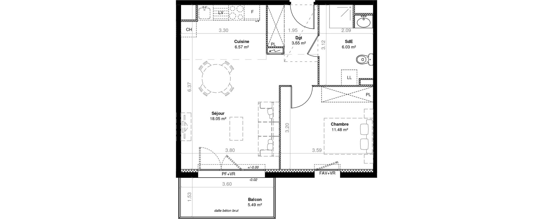 Appartement T2 de 45,68 m2 &agrave; C&eacute;rons Centre
