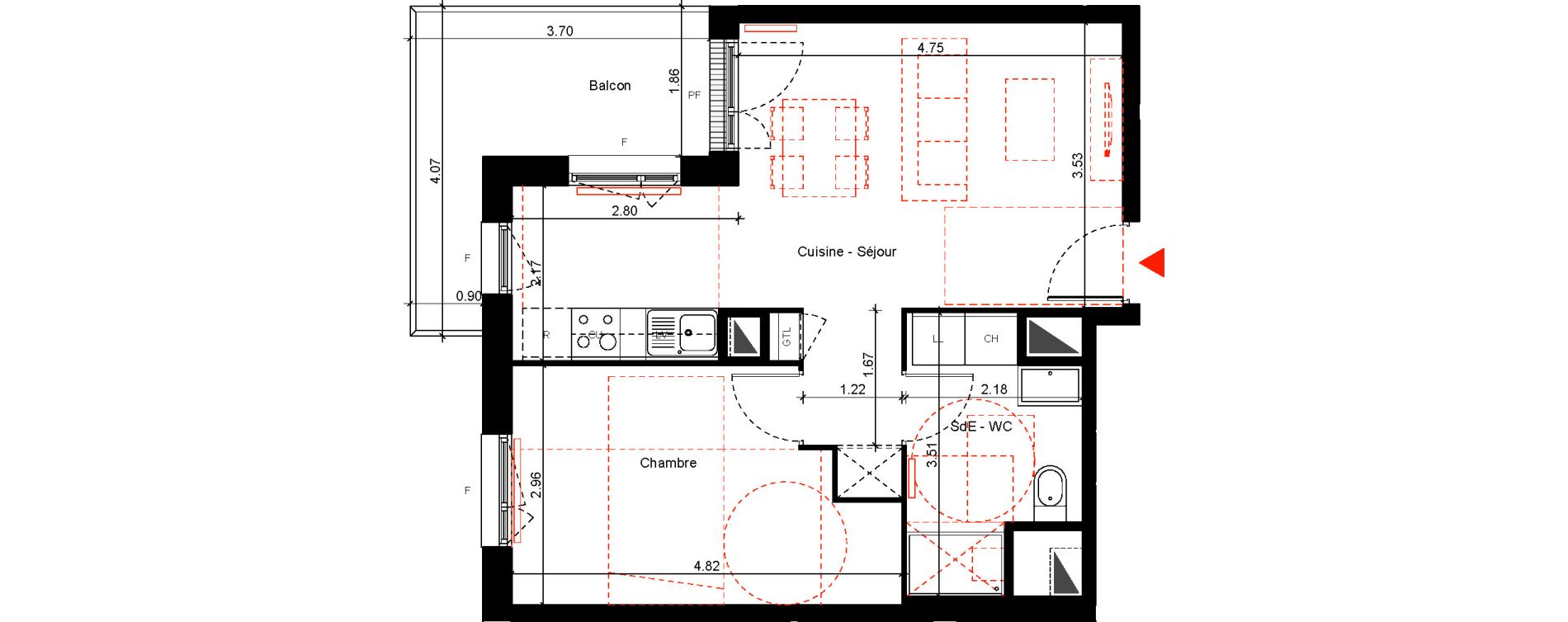 Appartement T2 de 43,91 m2 &agrave; Eysines Cantinolle