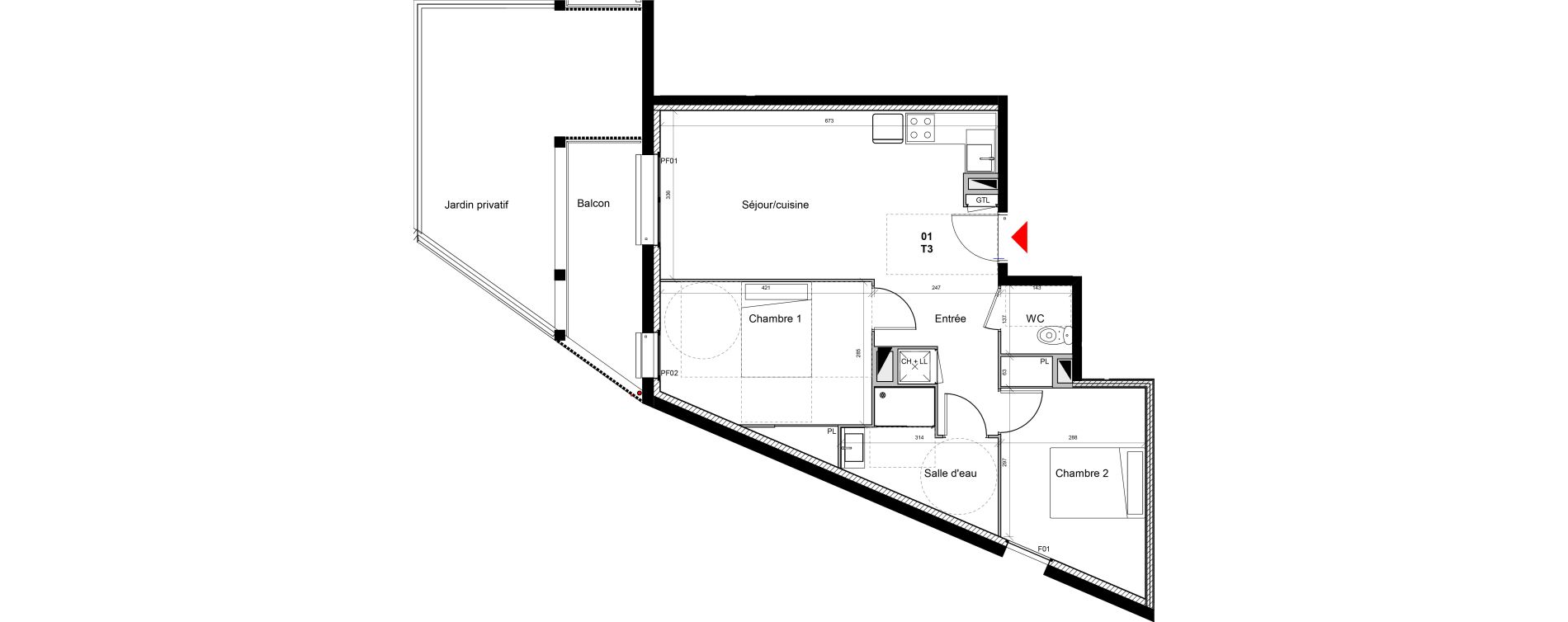 Appartement T3 de 59,00 m2 &agrave; Eysines Centre