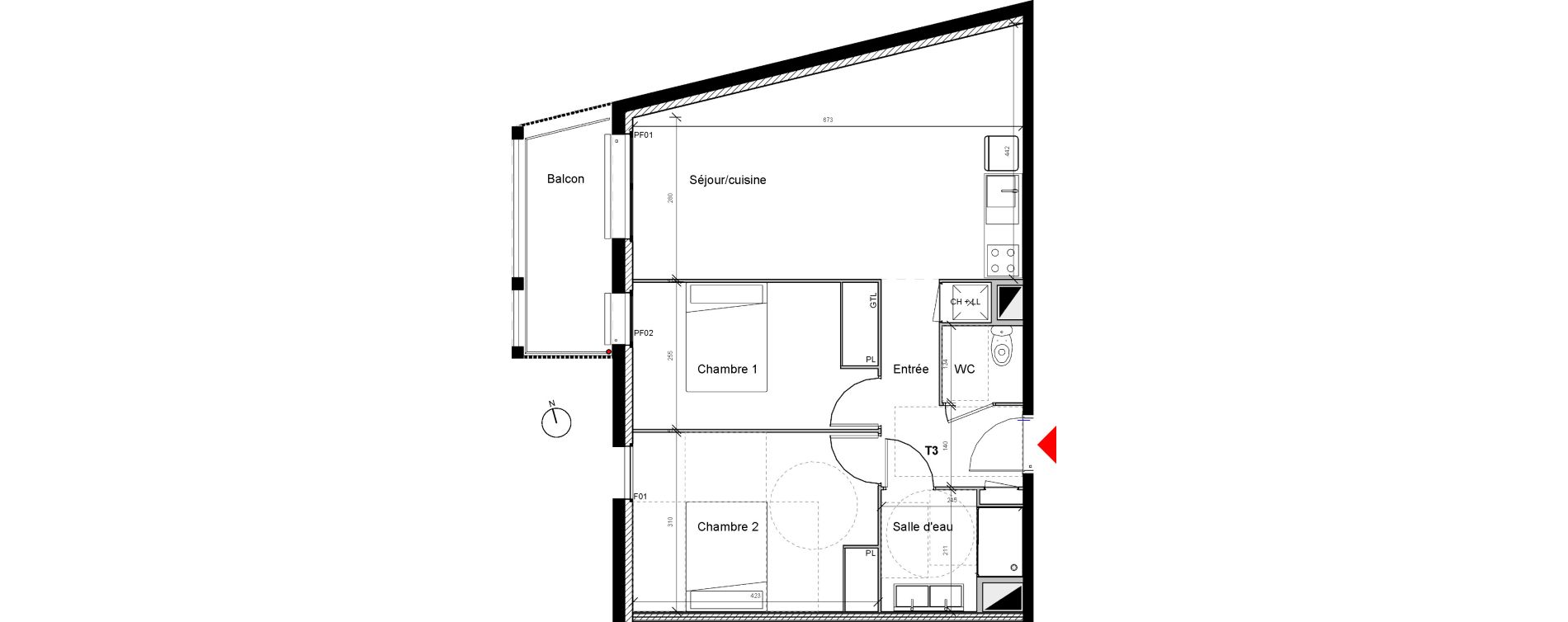 Appartement T3 de 61,00 m2 &agrave; Eysines Centre