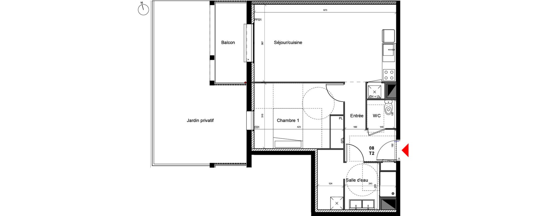 Appartement T2 de 54,80 m2 &agrave; Eysines Centre