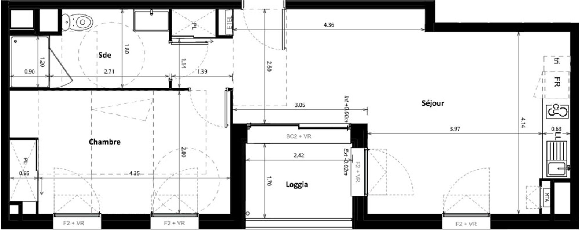 Appartement T2 de 50,40 m2 &agrave; Floirac Zac garonne eiffel