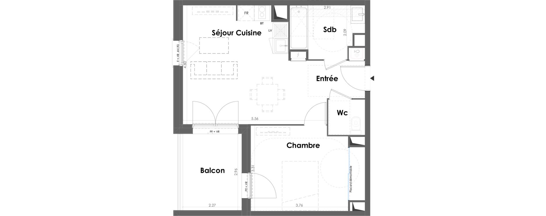 Appartement T2 de 44,97 m2 &agrave; Floirac La souys