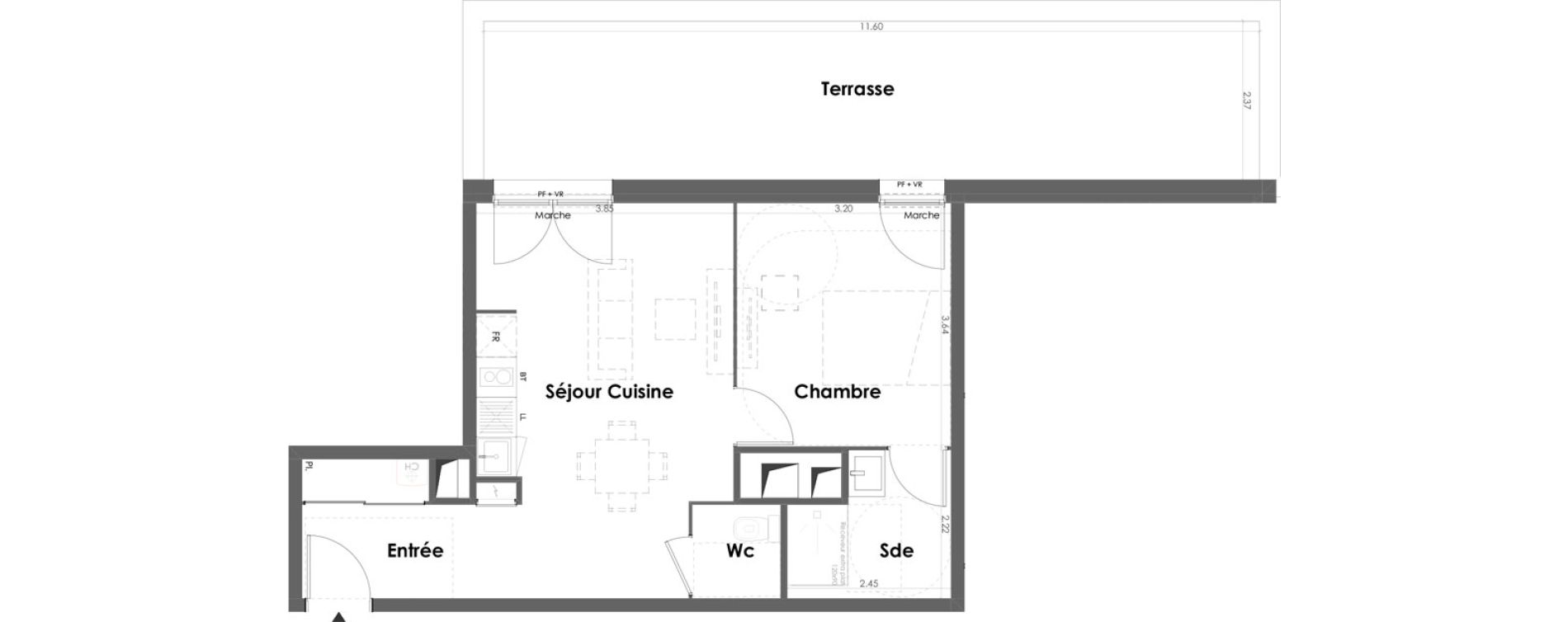 Appartement T2 de 44,57 m2 &agrave; Floirac La souys