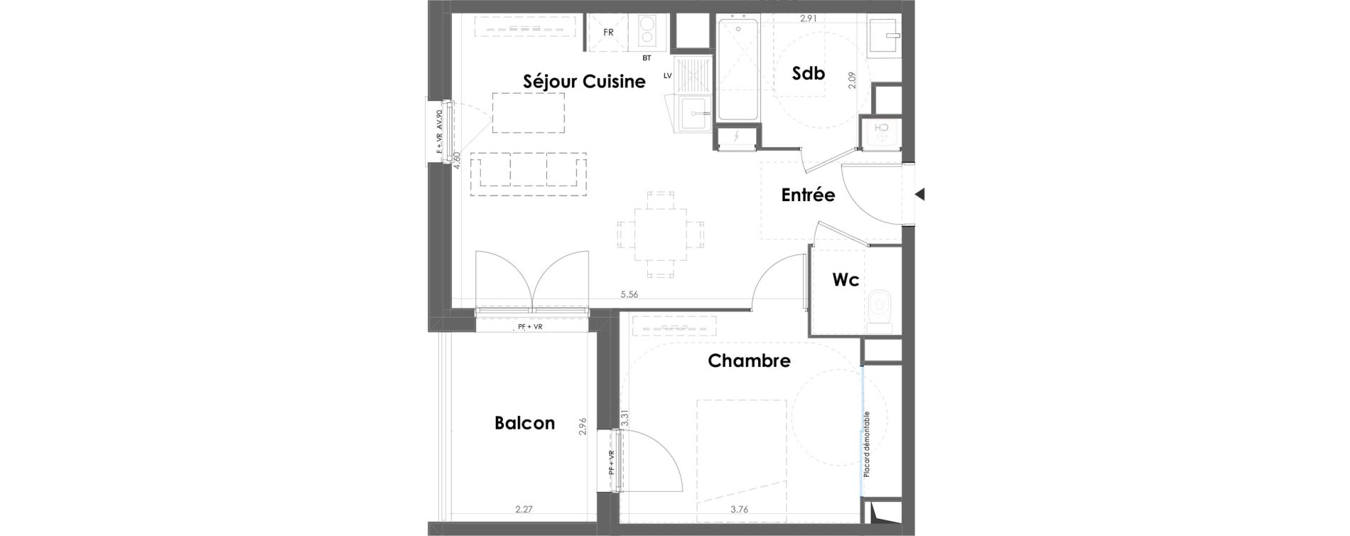 Appartement T2 de 44,97 m2 &agrave; Floirac La souys