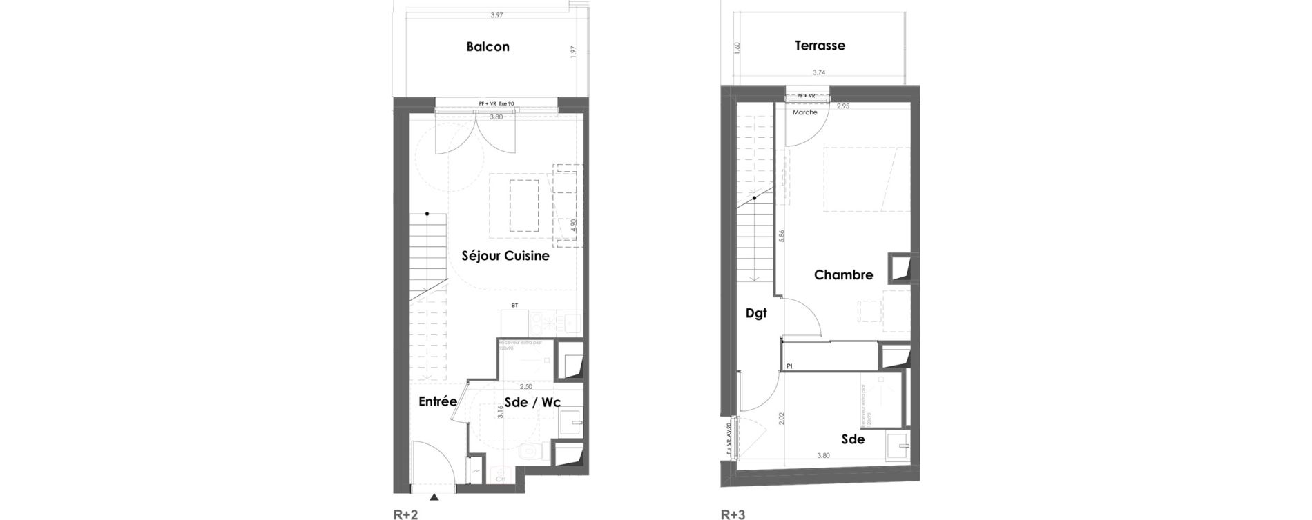 Duplex T2 de 52,90 m2 &agrave; Floirac La souys
