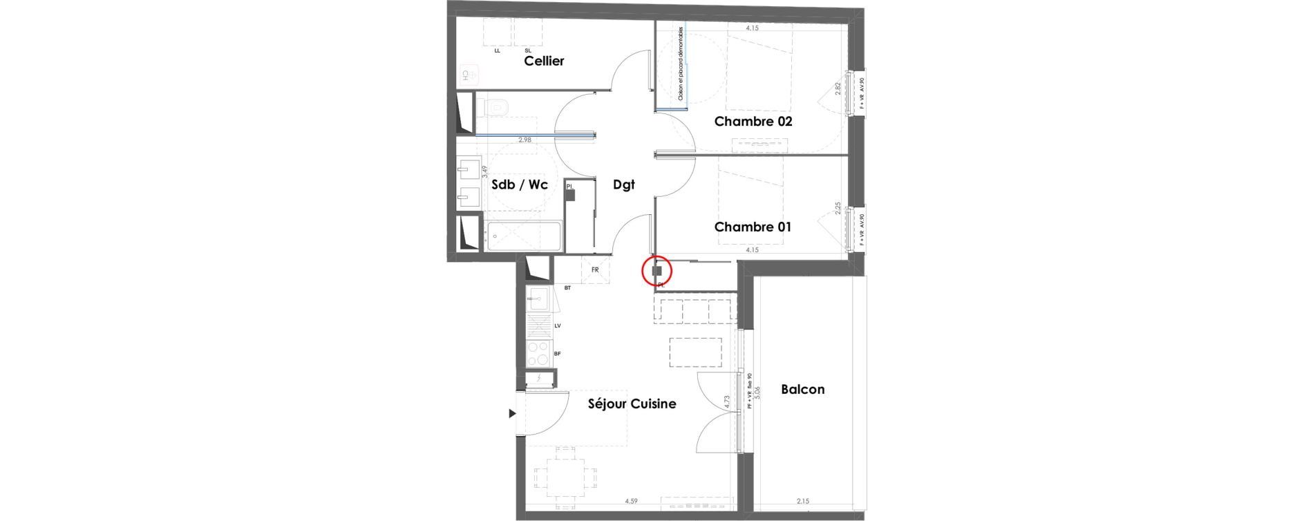 Appartement T3 de 65,92 m2 &agrave; Floirac La souys