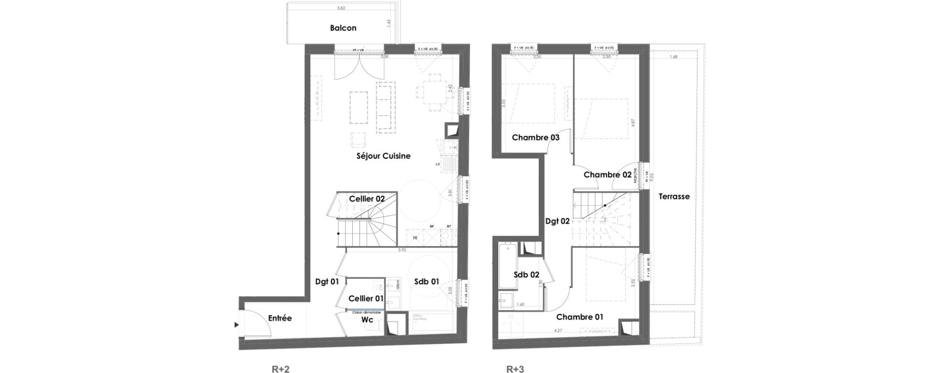 Duplex T4 de 89,90 m2 &agrave; Floirac La souys