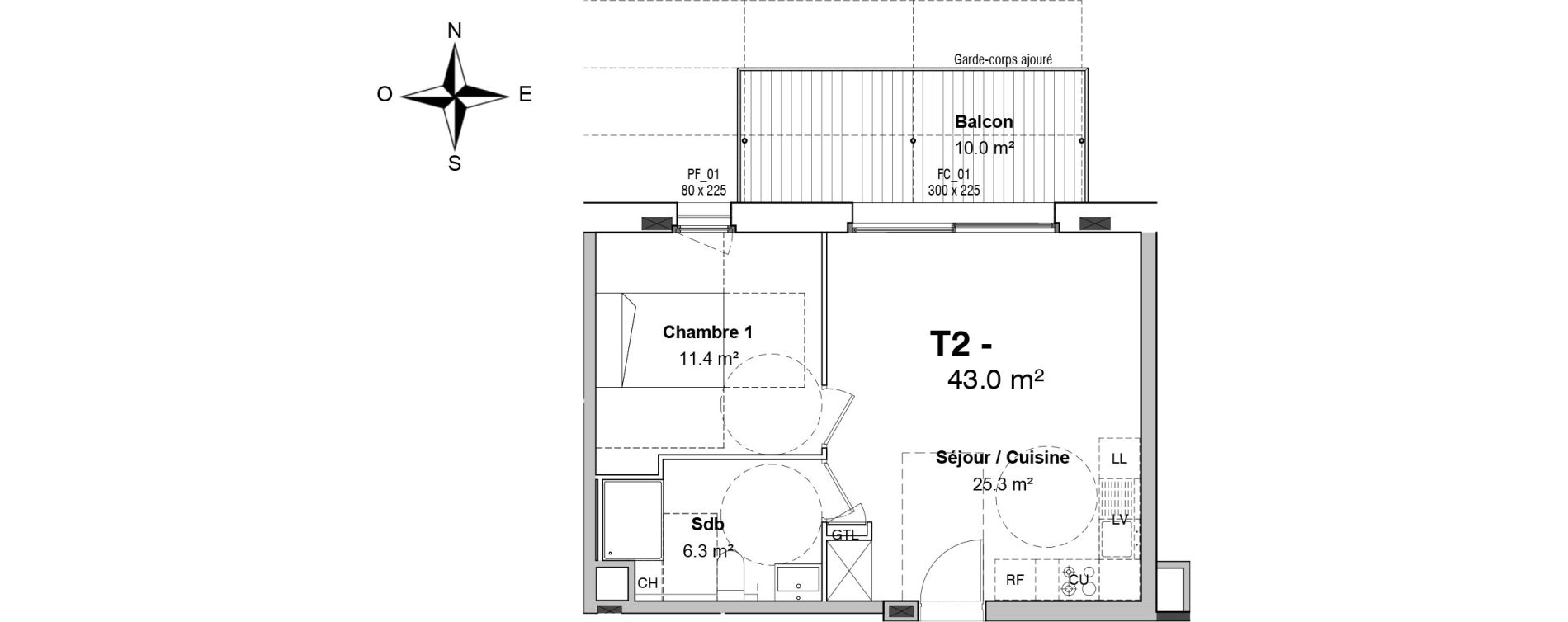 Appartement T2 de 43,00 m2 &agrave; Floirac Floirac lib&eacute;ration