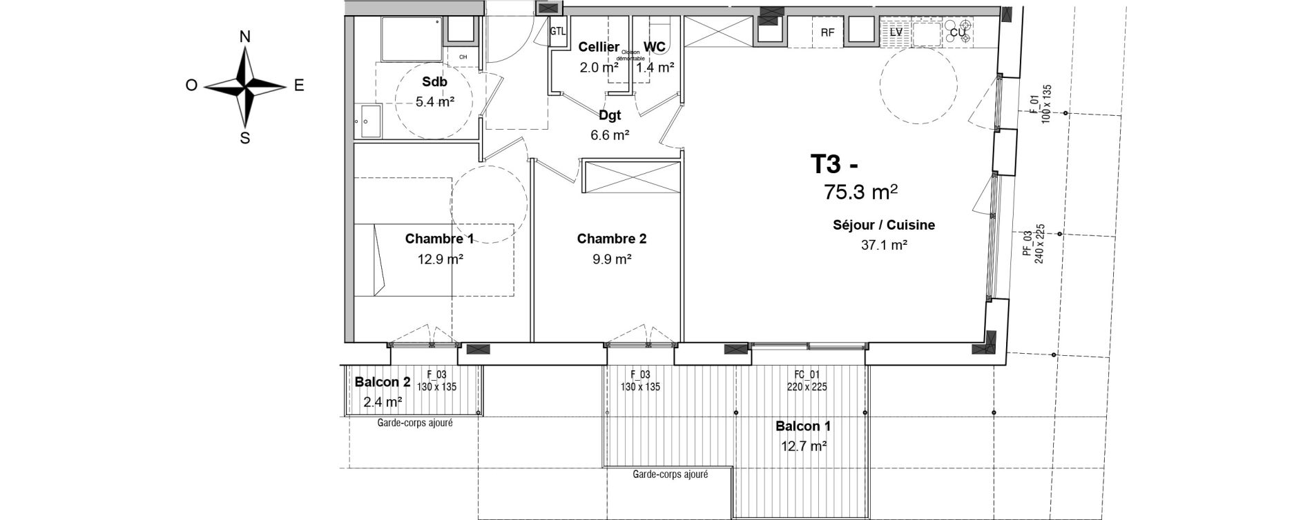 Appartement T3 de 75,30 m2 &agrave; Floirac Floirac lib&eacute;ration