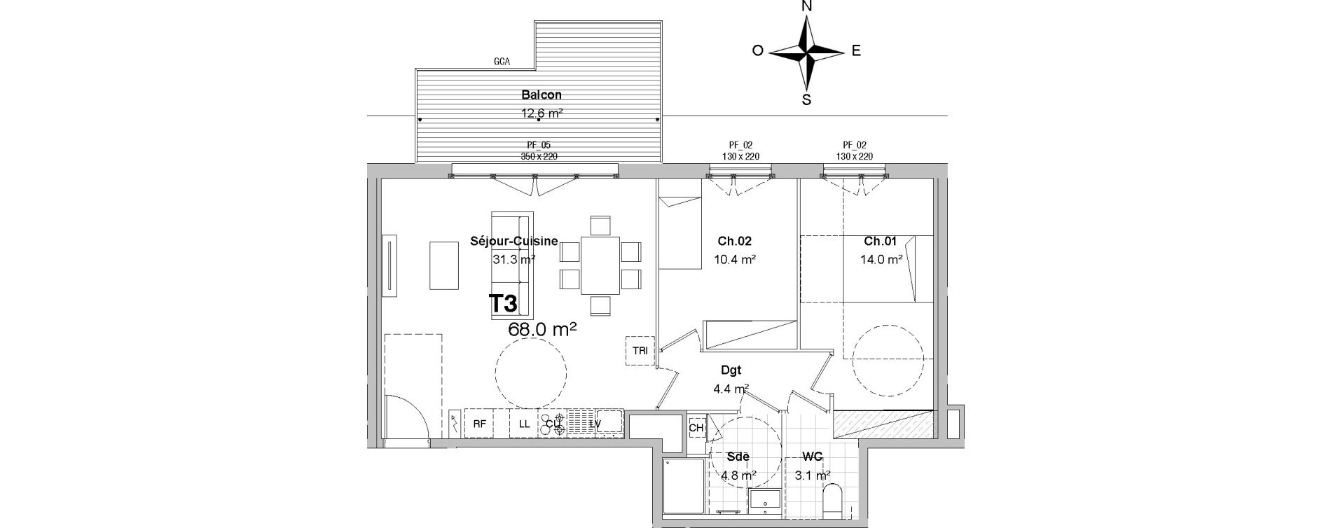 Appartement T3 de 68,00 m2 &agrave; Floirac Floirac lib&eacute;ration