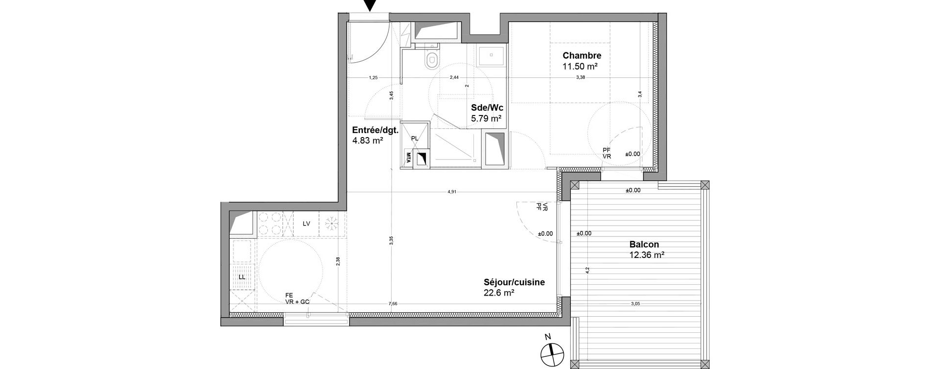 Appartement T2 de 44,71 m2 &agrave; Floirac La souys