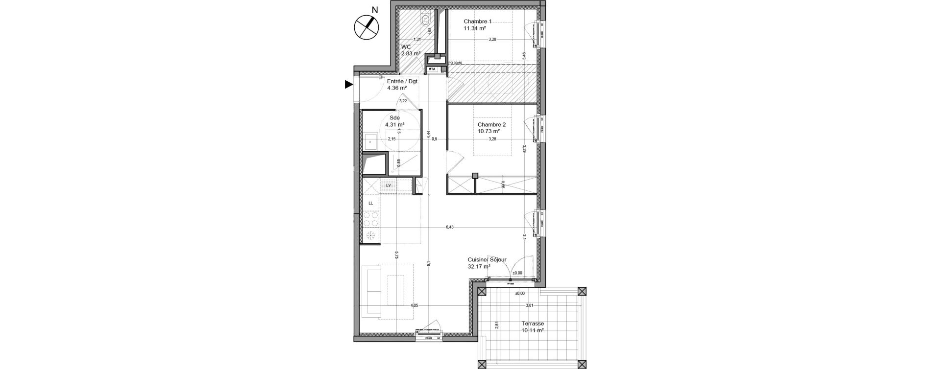 Appartement T3 de 65,74 m2 &agrave; Floirac La souys