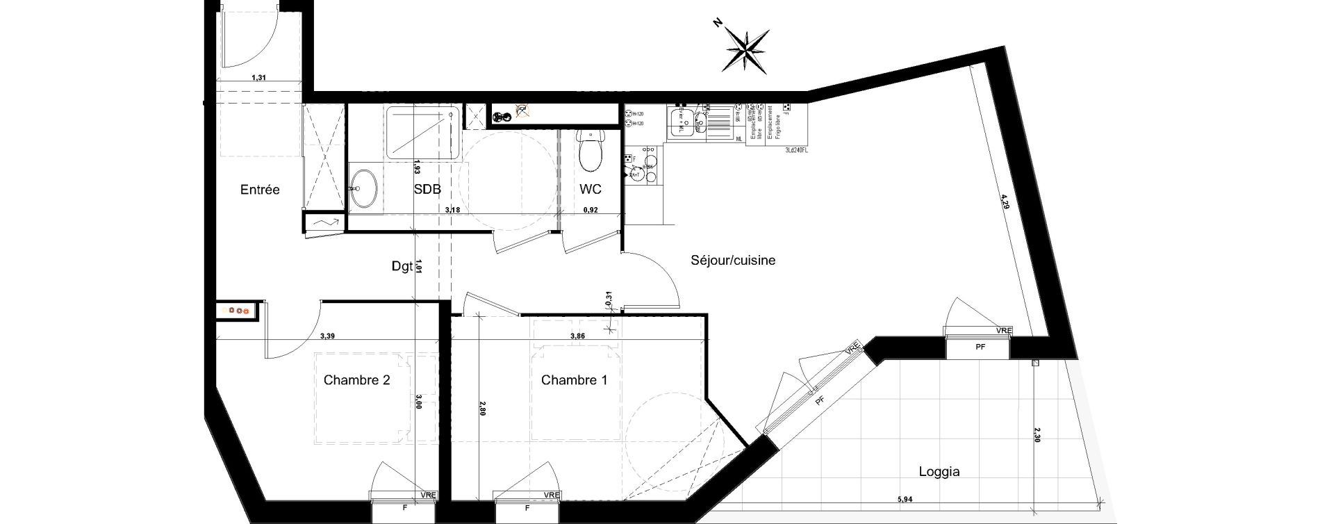 Appartement T3 de 64,35 m2 &agrave; Floirac Lib&eacute;ration