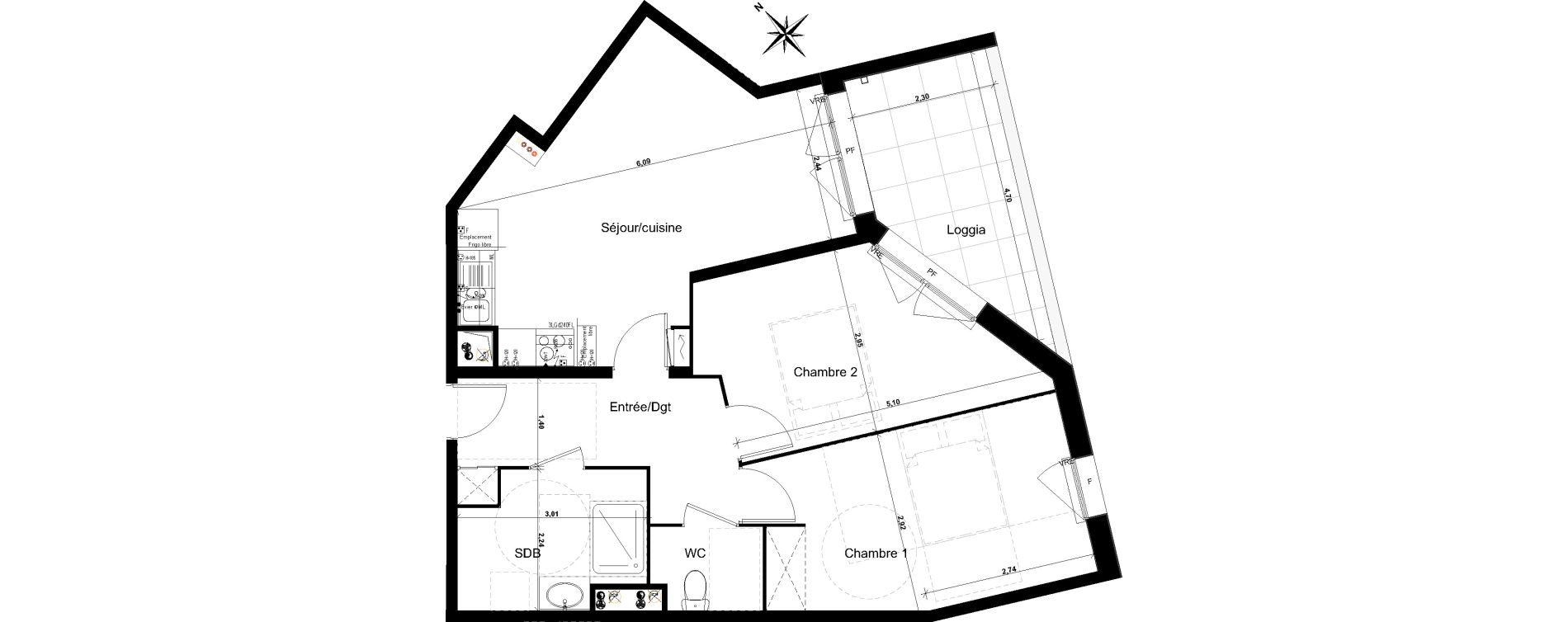 Appartement T3 de 63,91 m2 &agrave; Floirac Lib&eacute;ration