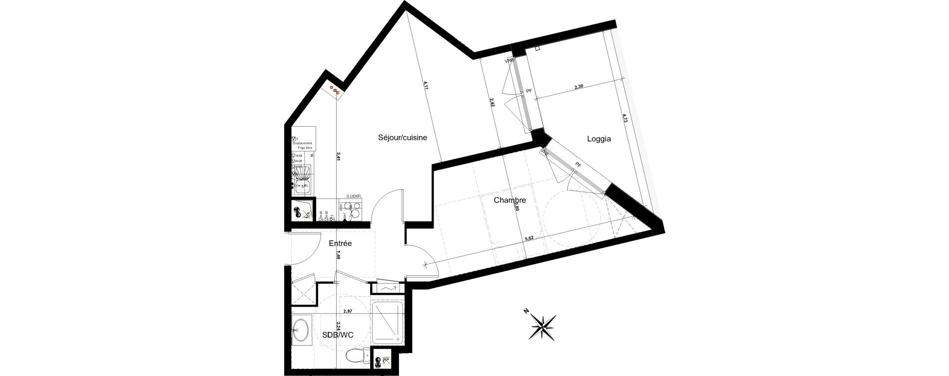 Appartement T2 de 44,86 m2 &agrave; Floirac Lib&eacute;ration