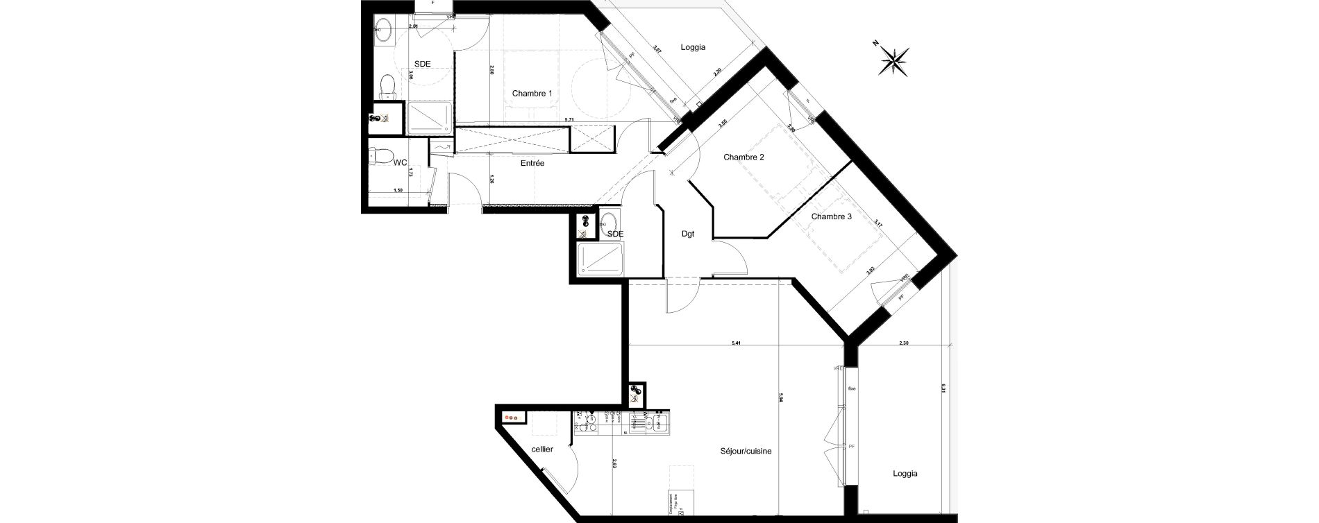 Appartement T4 de 96,11 m2 &agrave; Floirac Lib&eacute;ration