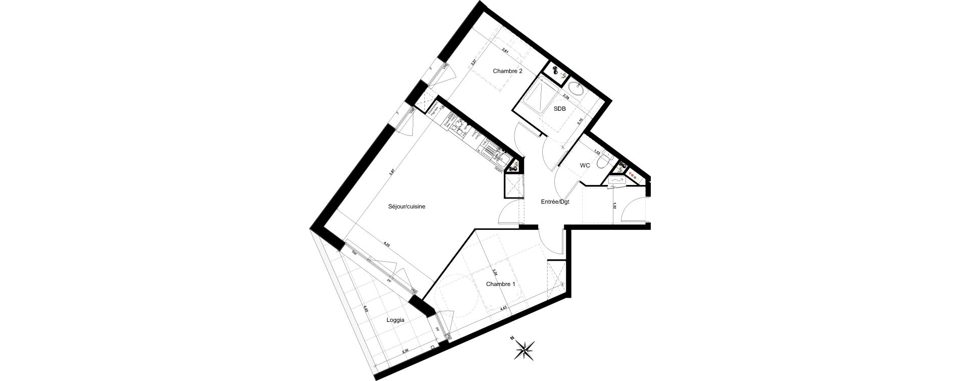 Appartement T3 de 64,42 m2 &agrave; Floirac Lib&eacute;ration