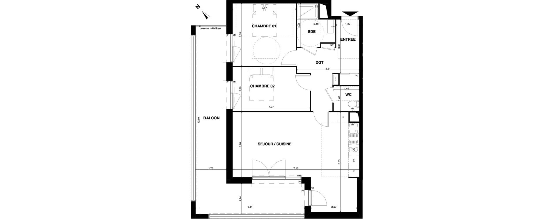 Appartement T3 de 70,84 m2 &agrave; Floirac La souys