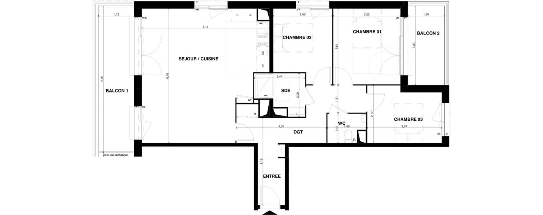 Appartement T4 de 84,66 m2 &agrave; Floirac La souys