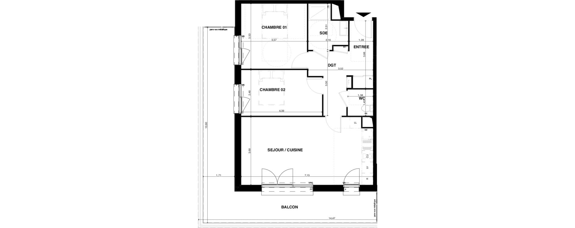 Appartement T3 de 65,61 m2 &agrave; Floirac La souys