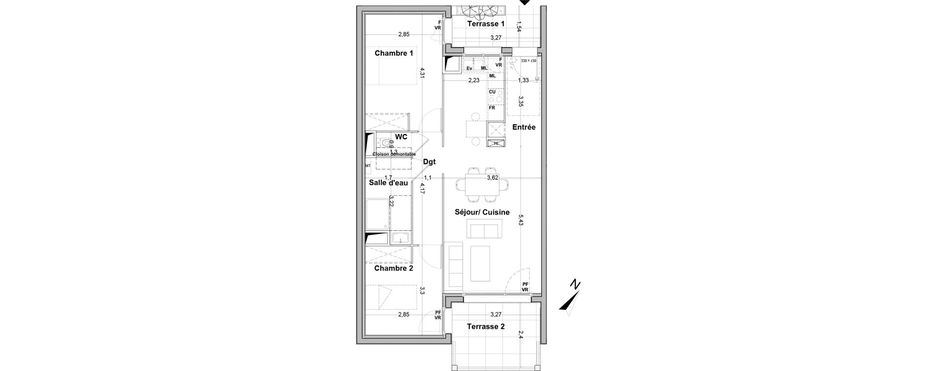 Appartement T3 de 63,29 m2 &agrave; Floirac La souys