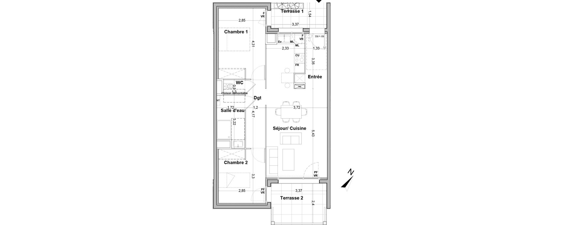 Appartement T3 de 64,65 m2 &agrave; Floirac La souys