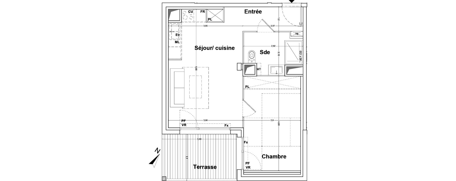 Appartement T2 de 42,65 m2 &agrave; Floirac La souys