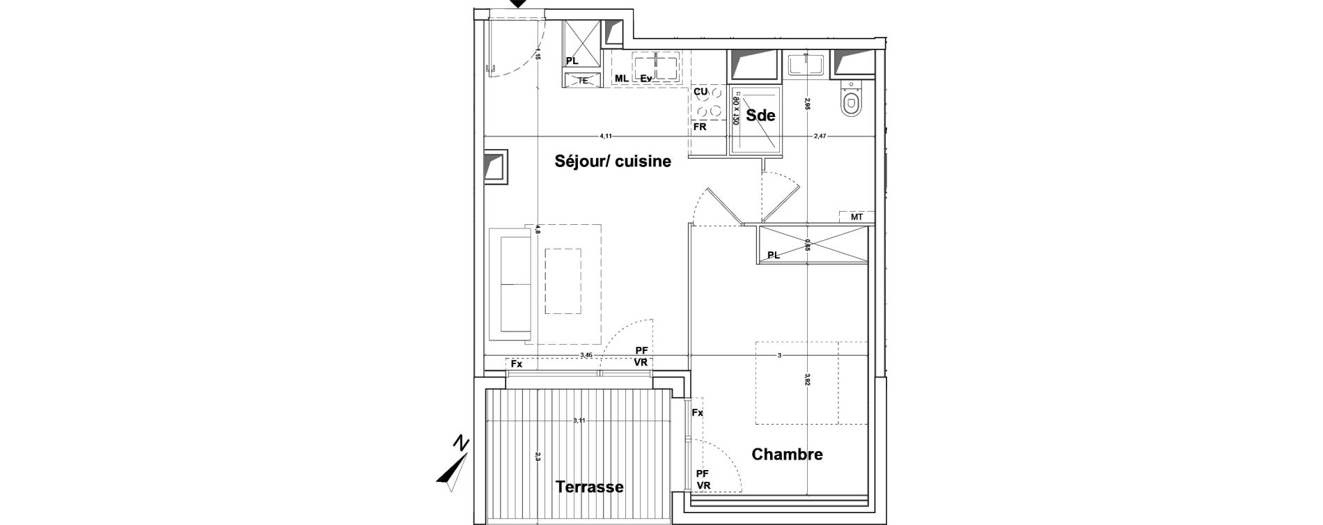 Appartement T2 de 41,47 m2 &agrave; Floirac La souys