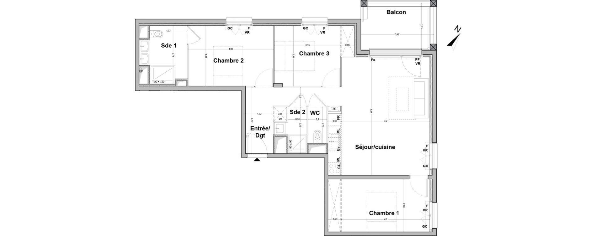 Appartement T4 de 76,56 m2 &agrave; Floirac La souys
