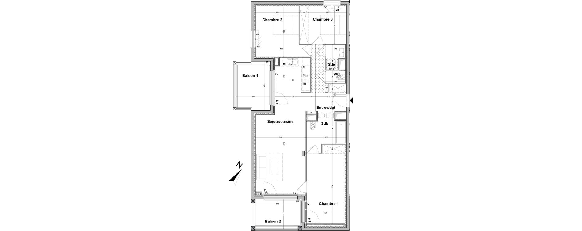 Appartement T4 de 86,78 m2 &agrave; Floirac La souys