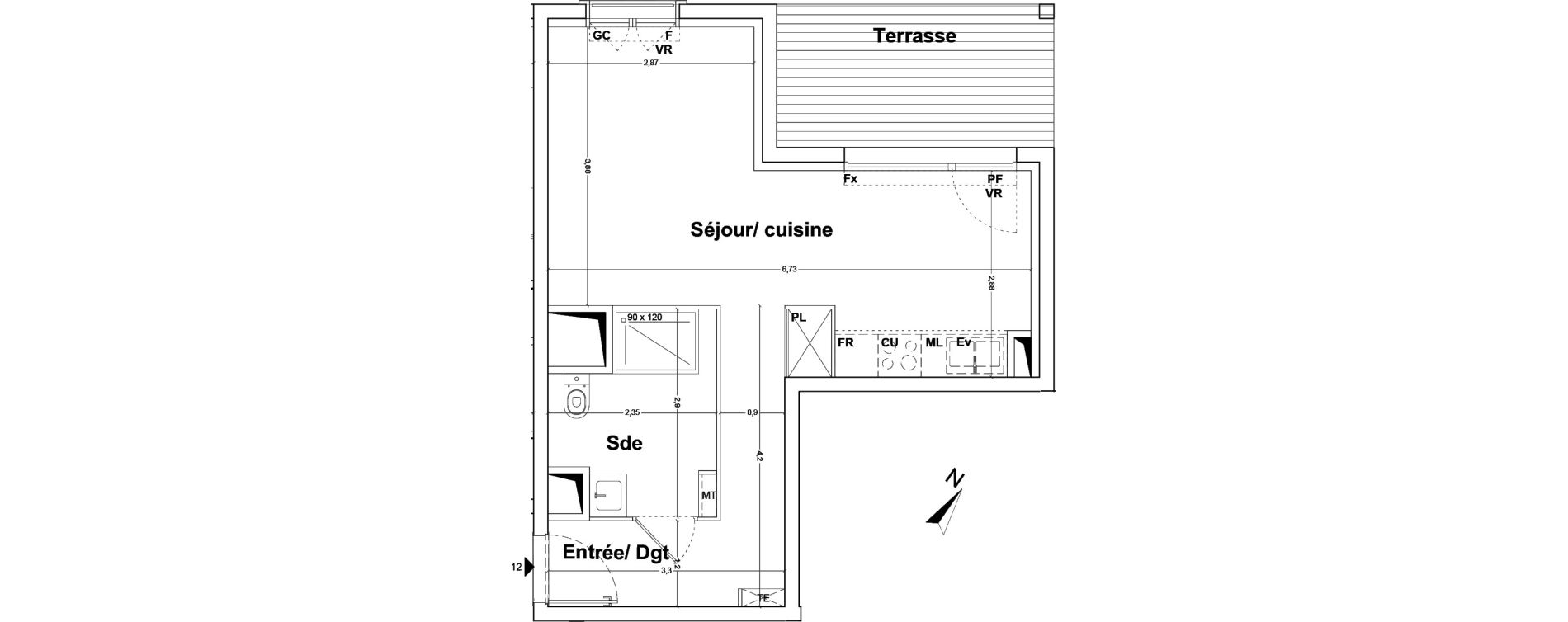Appartement T1 de 33,87 m2 &agrave; Floirac La souys