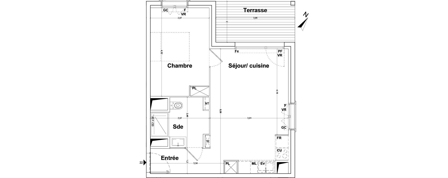 Appartement T2 de 44,18 m2 &agrave; Floirac La souys