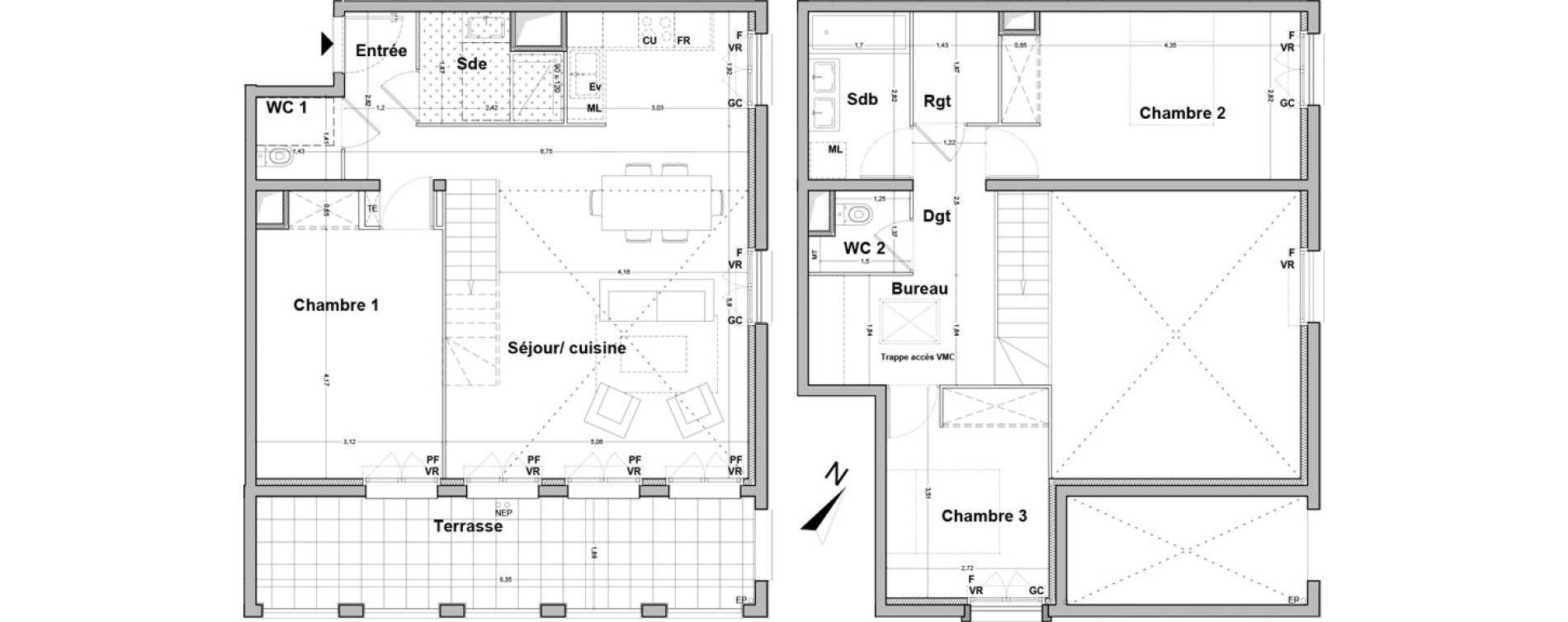 Duplex T4 de 99,99 m2 &agrave; Floirac La souys