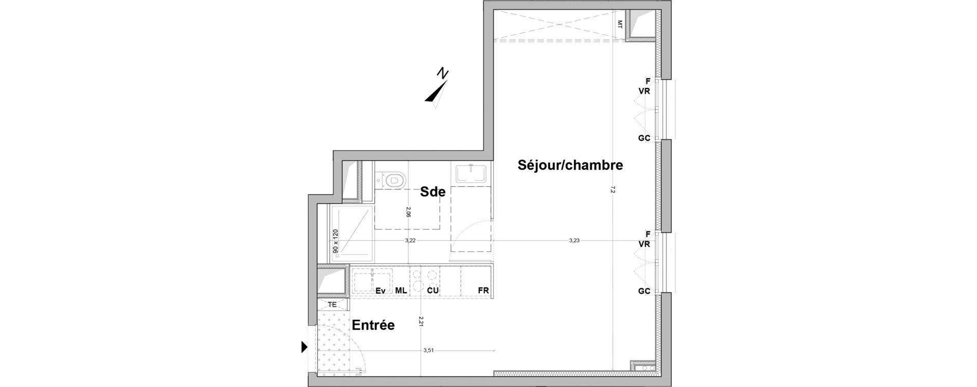 Appartement T1 de 35,86 m2 &agrave; Floirac La souys