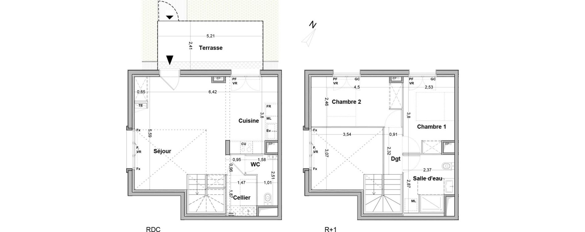 Duplex T3 de 69,01 m2 &agrave; Floirac La souys