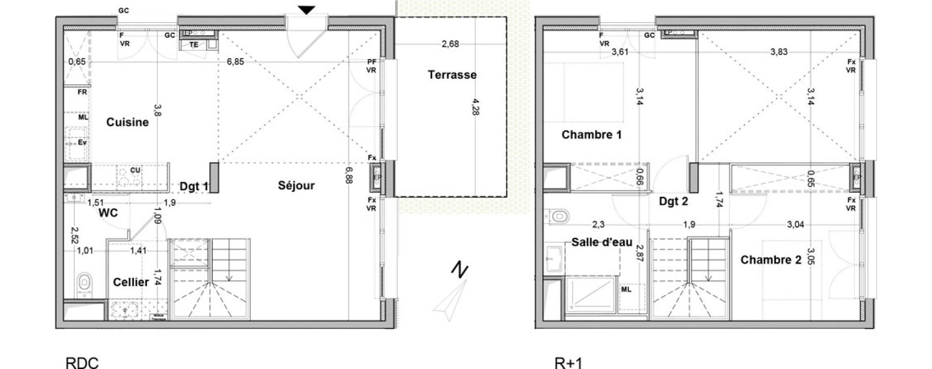 Duplex T3 de 79,54 m2 &agrave; Floirac La souys