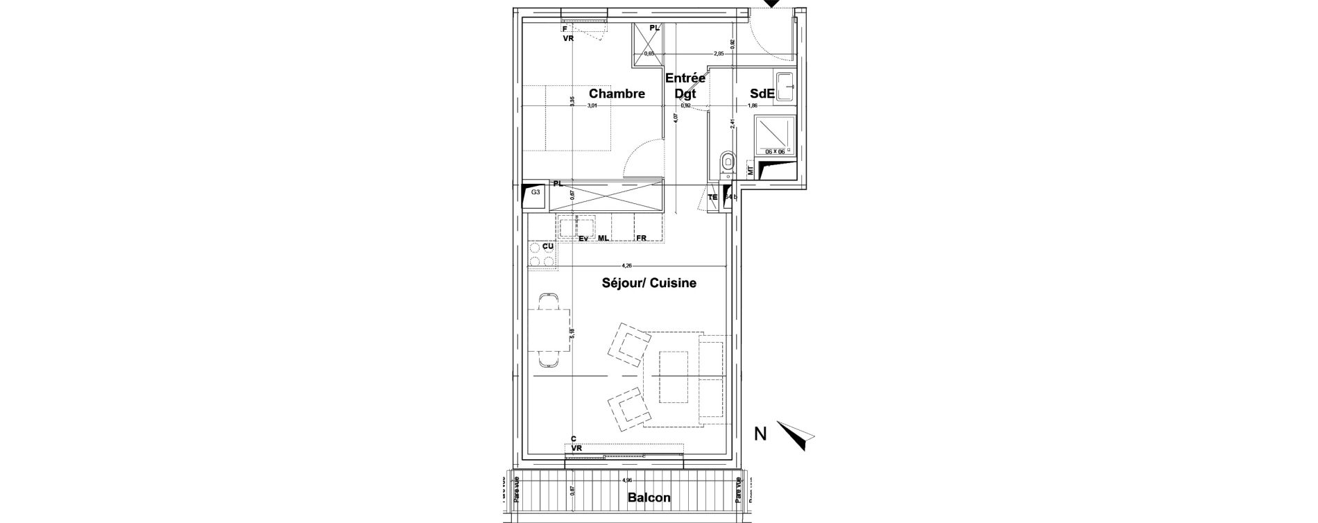 Appartement T2 de 43,36 m2 &agrave; Floirac La souys