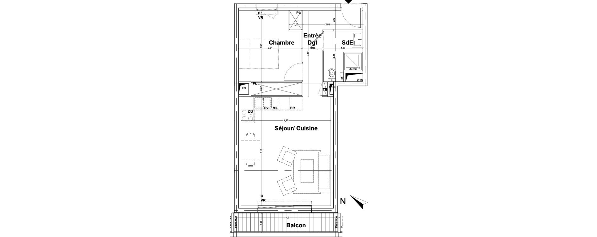 Appartement T2 de 43,33 m2 &agrave; Floirac La souys
