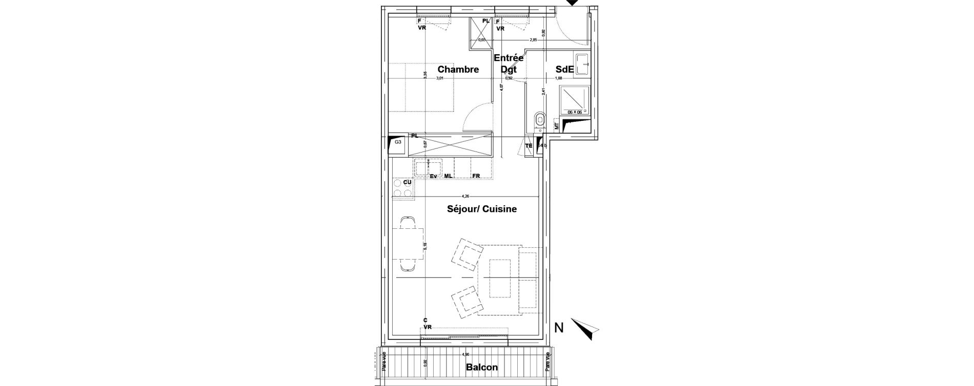 Appartement T2 de 43,36 m2 &agrave; Floirac La souys