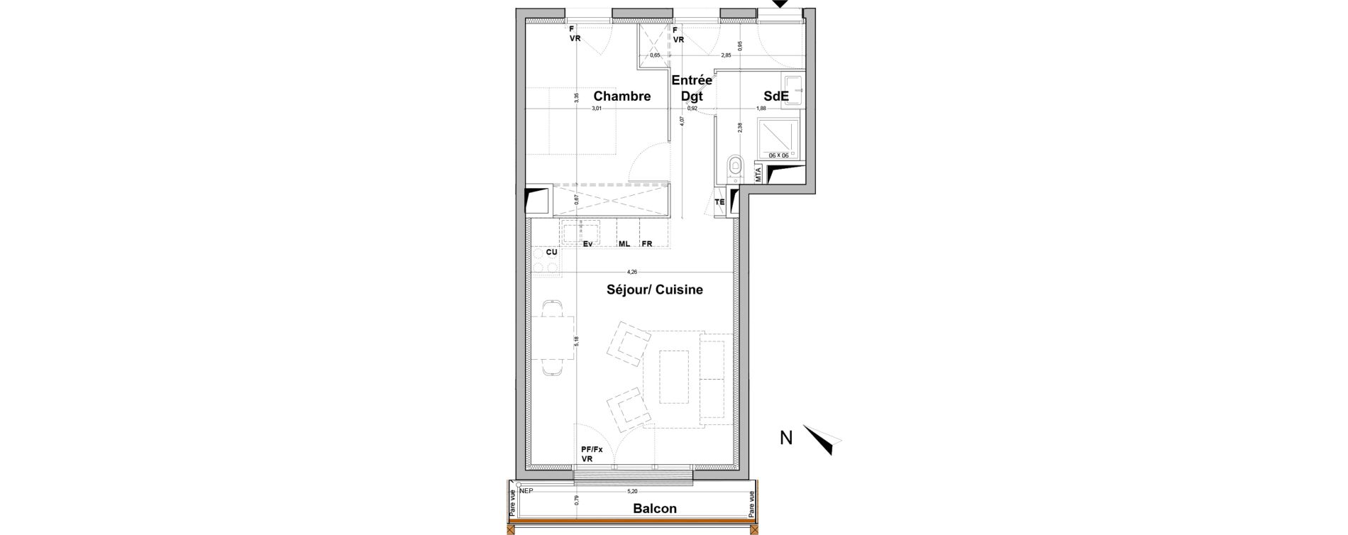 Appartement T2 de 43,20 m2 &agrave; Floirac La souys